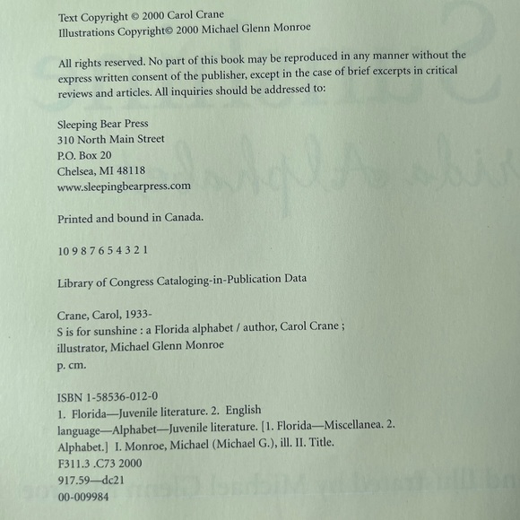 Hardcover First Edition “S IS FOR SUNSHINE; A Florida Alphabet” Carol Crane - Picture 9 of 15